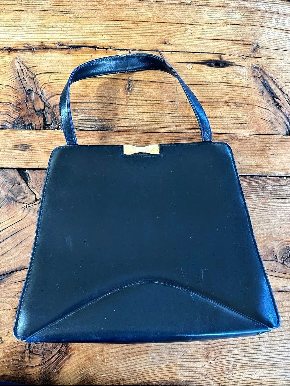 Saks Fifth Avenue Structured Satchel Black & Red Made in France